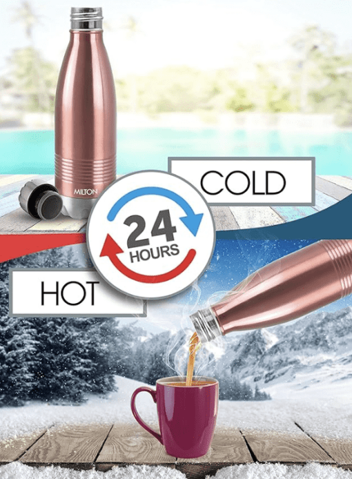 Milton Duo DLX 750 Thermosteel 24 Hours Hot and Cold Water Bottle, 1 Piece, 700 ml, Rose Gold | Leak Proof | Office Bottle | Gym | Home | Kitchen | Hiking | Trekking | Travel Bottle - Image 2